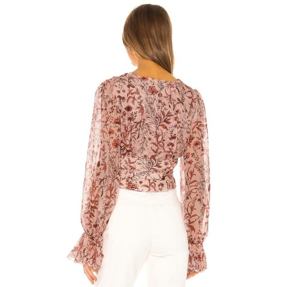 AMUR Helene Tie Waist Floral Silk Wrap Crop Top - Picture 9 of 16